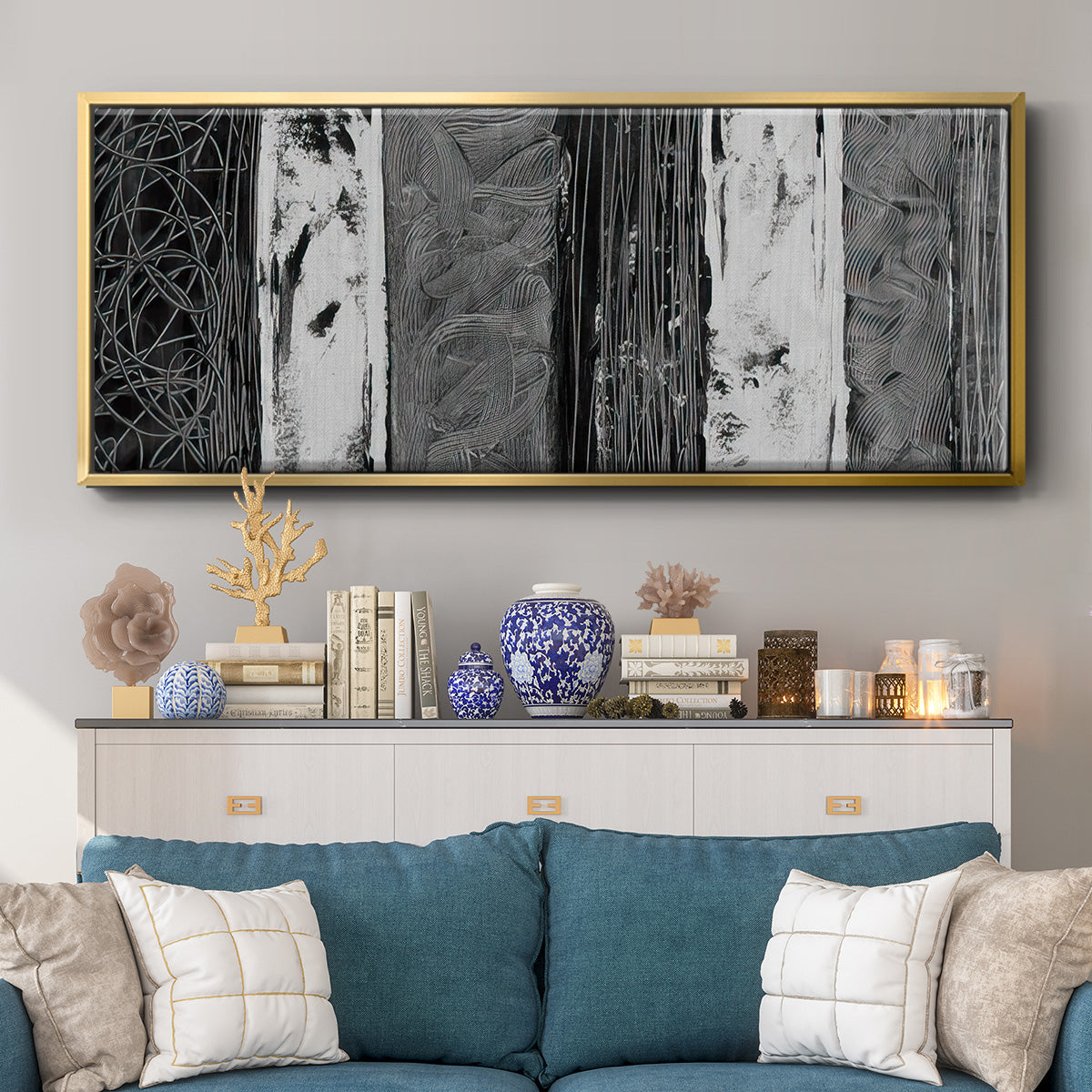 Printed Brushed Nickel Abstract I - Floater Framed Canvas Print