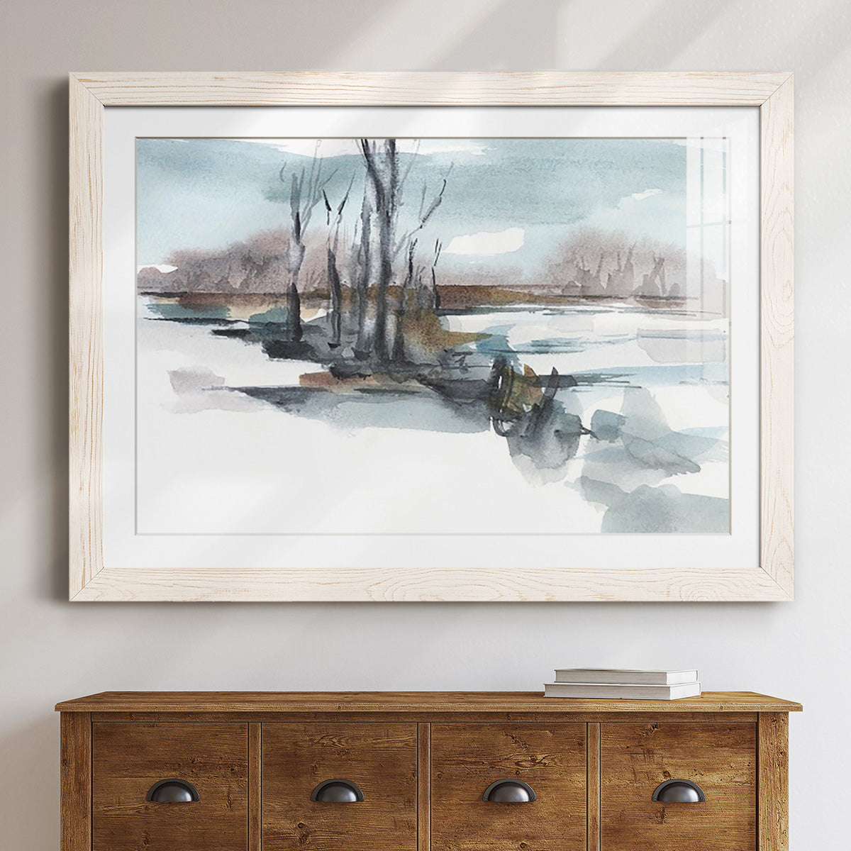 Winter Stream Watercolor II - Barnwood Framed Art Print