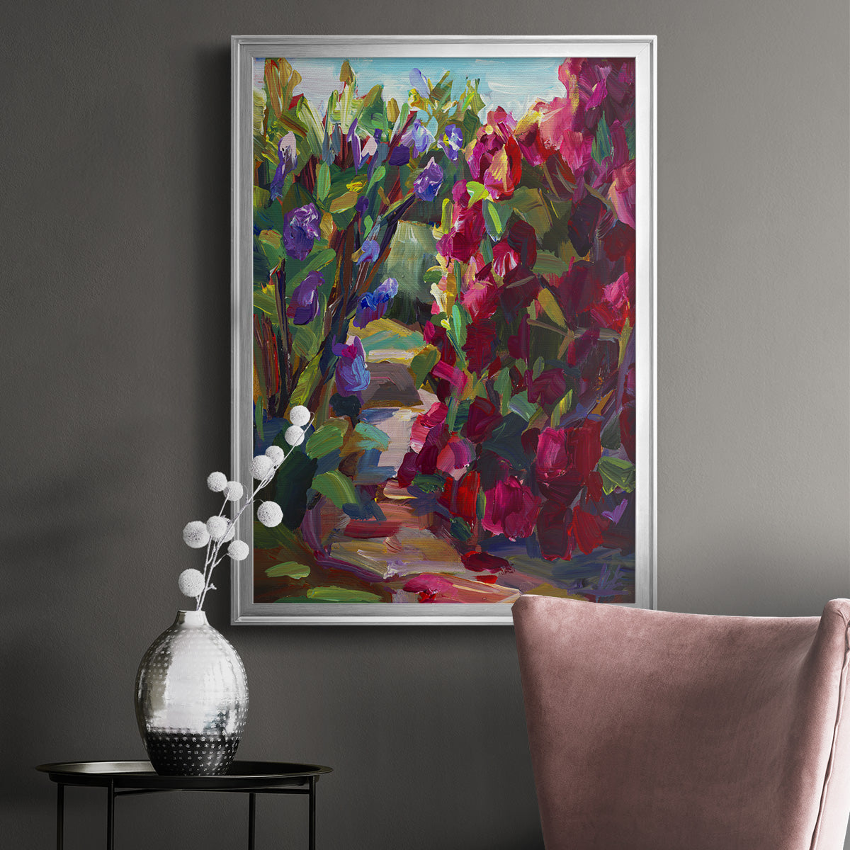 Lilacs & Rhodies - Modern Framed Canvas Print