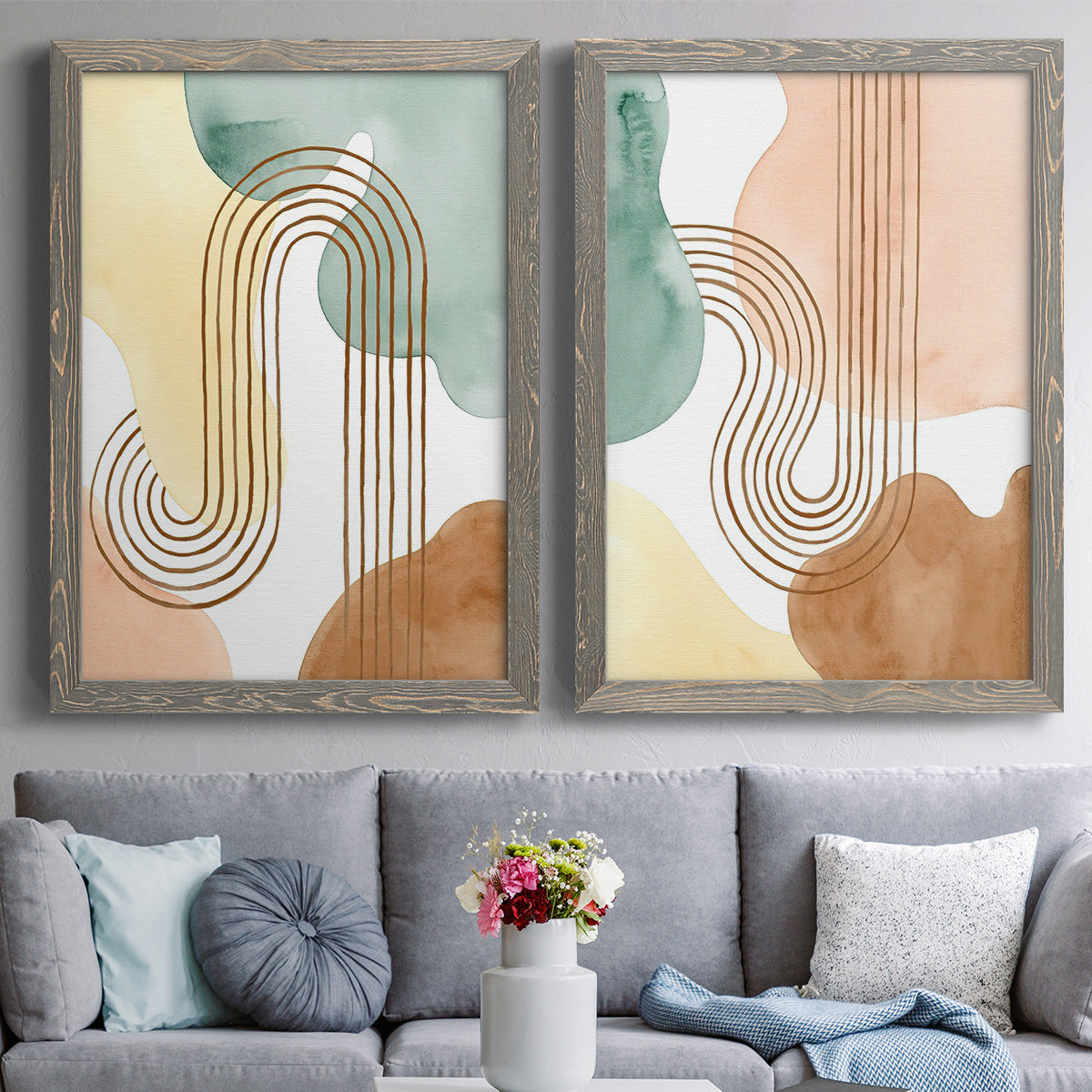 Spring Shapes I - Premium Framed Canvas 2 Piece Set - Ready to Hang