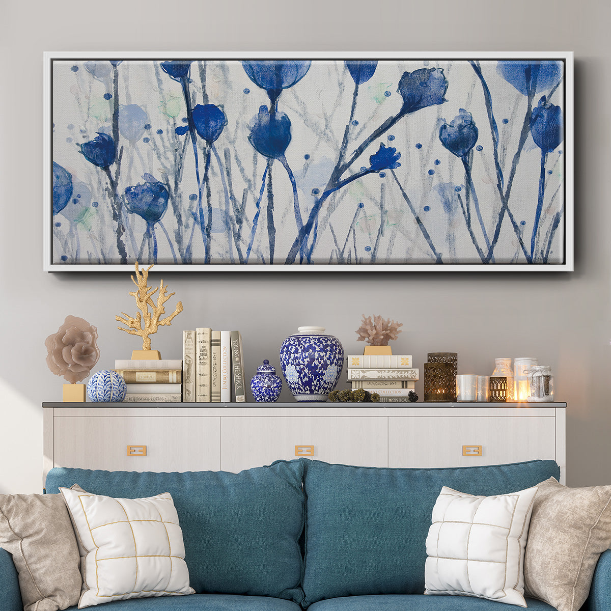 Blue Day Garden - Floater Framed Canvas Print