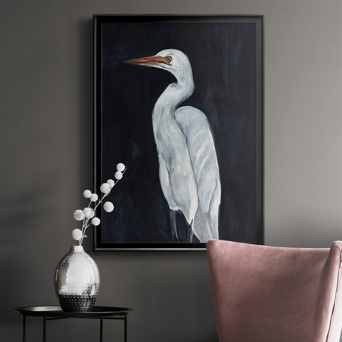 Calm Great Egret I - Modern Framed Canvas Print