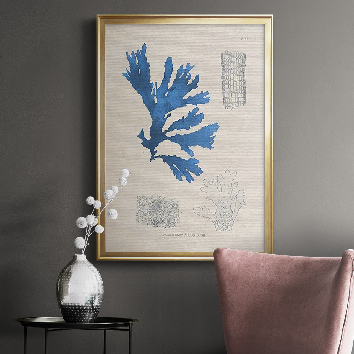 Blue Marine Algae VIII - Modern Framed Canvas Print