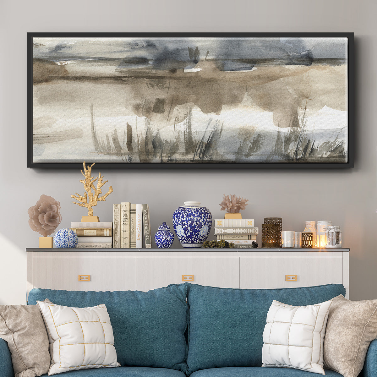 BlueGrey Marsh I - Floater Framed Canvas Print