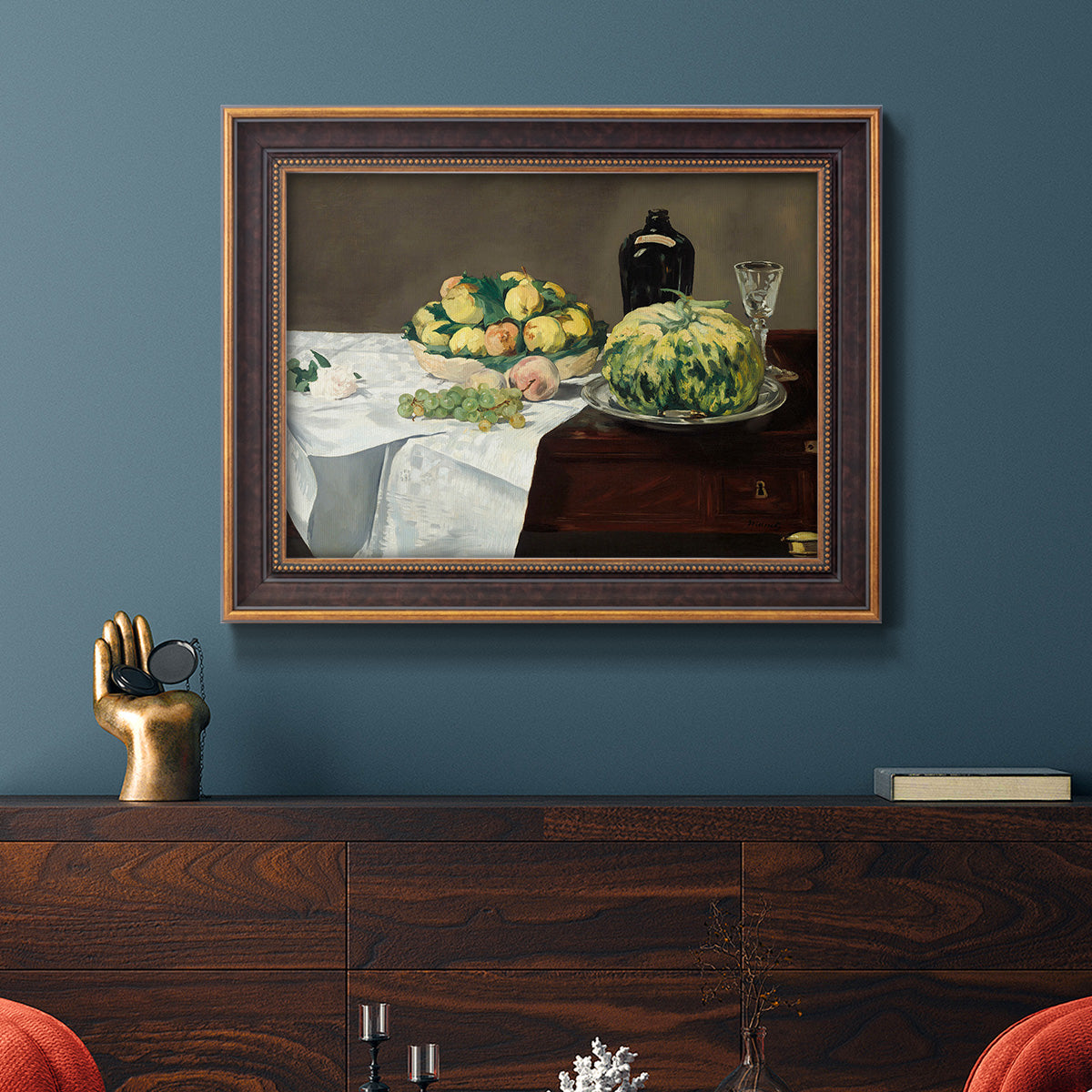 Still Life with Melon and Peaches - Ornate Framed Canvas Print