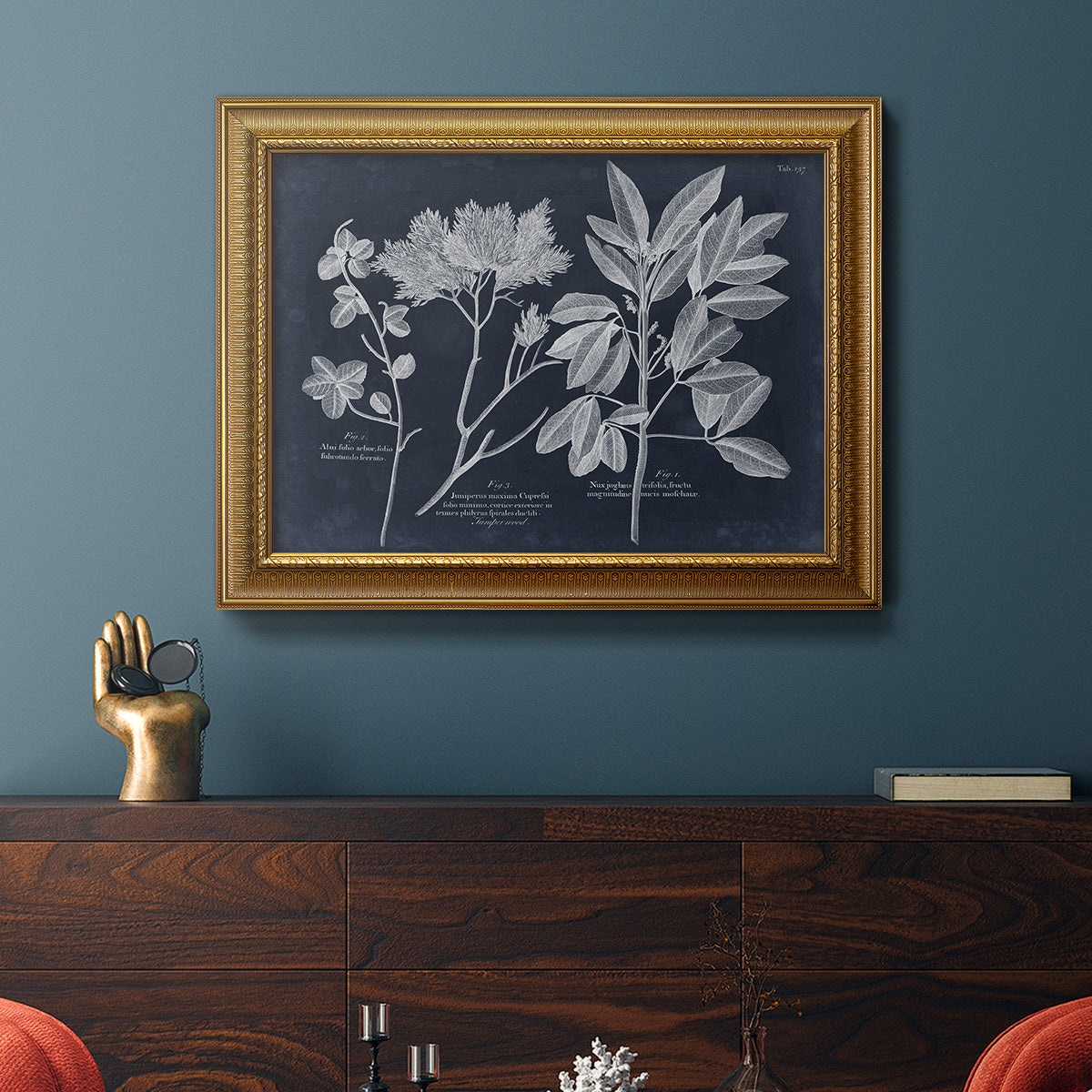 Foliage on Navy VI Premium Framed Canvas- Ready to Hang