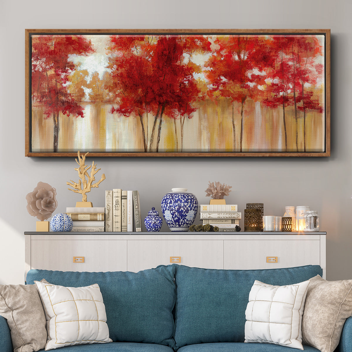 Red Trees - Floater Framed Canvas Print