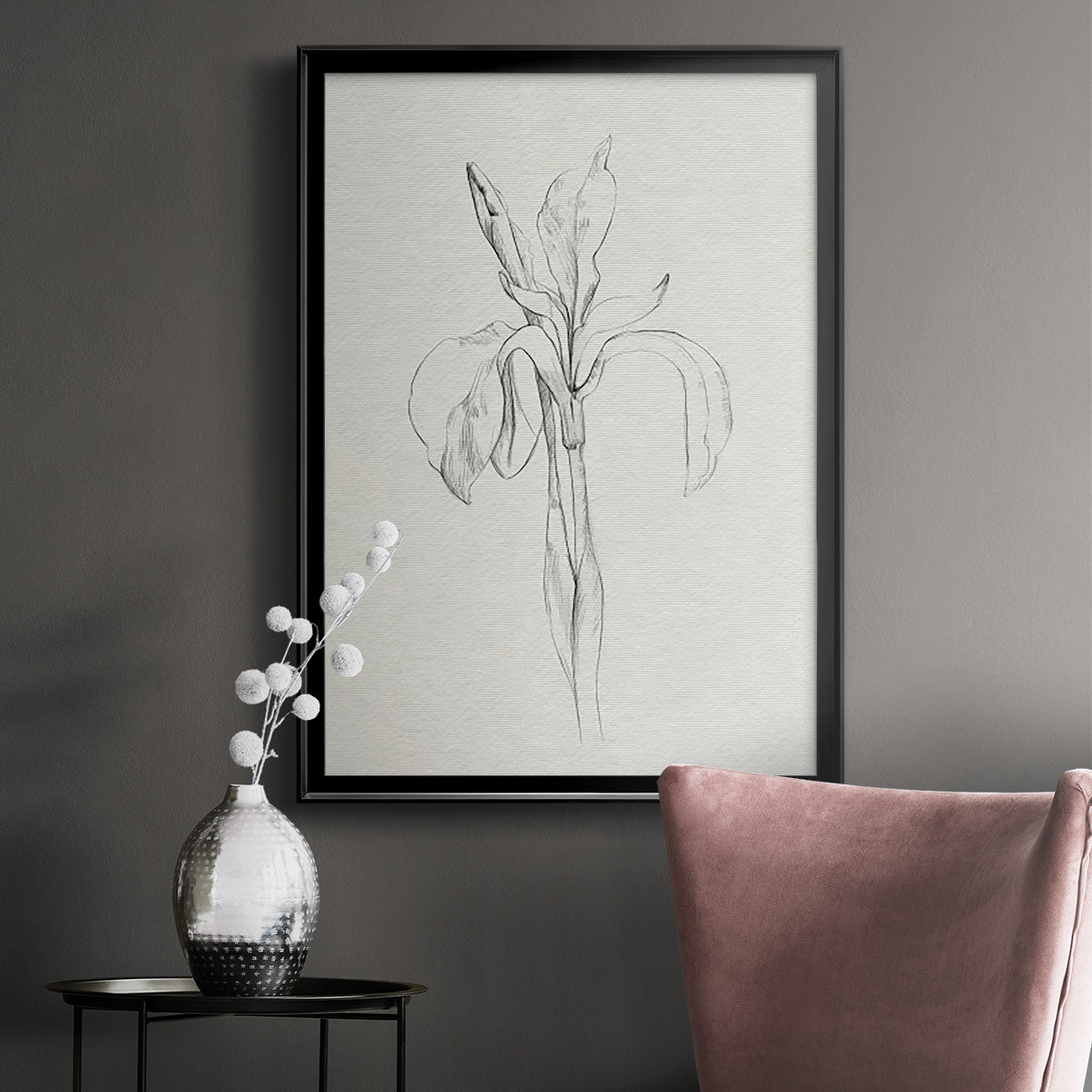 Neutral Iris Sketch II - Modern Framed Canvas Print