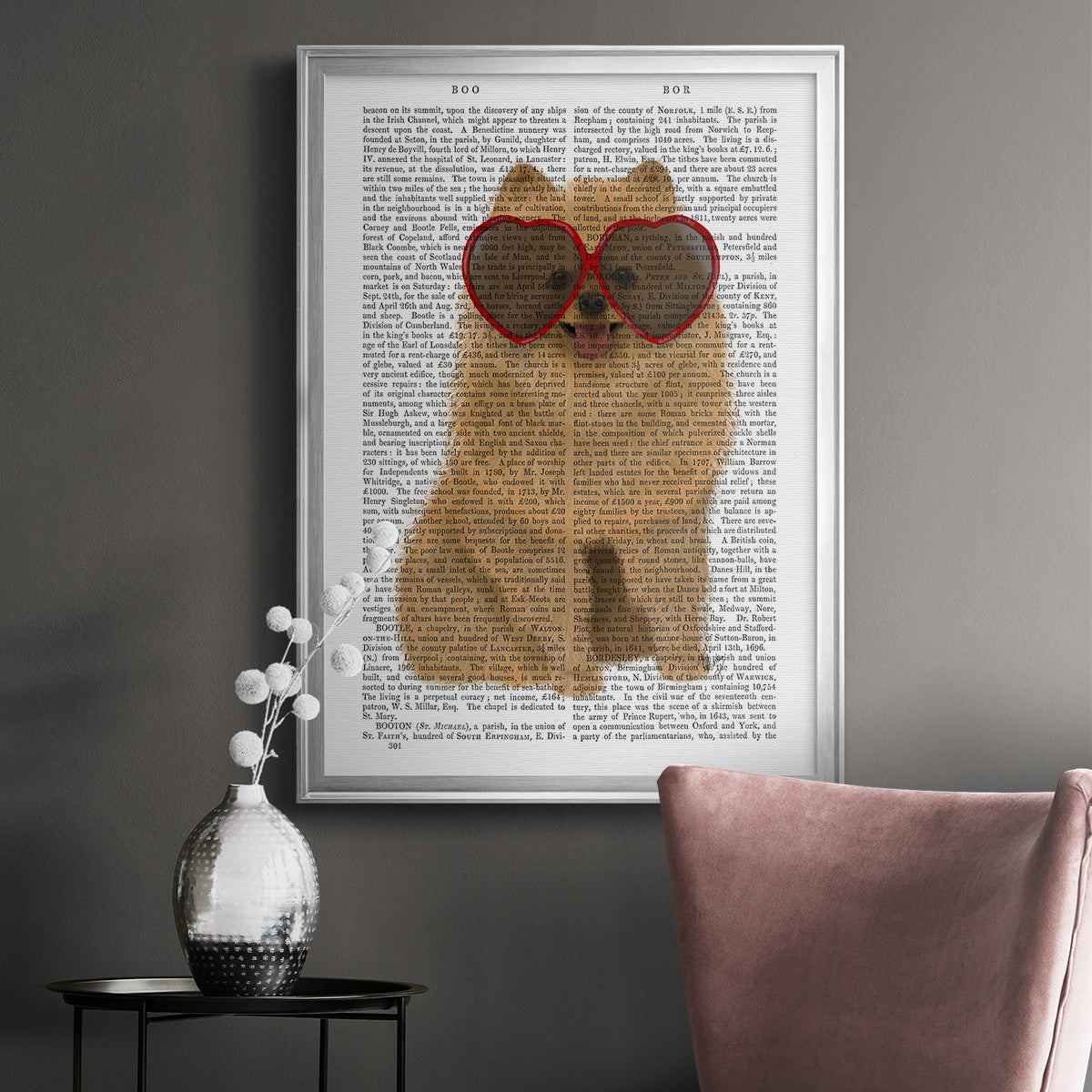 Pomeranian and Heart Glasses - Modern Framed Canvas Print