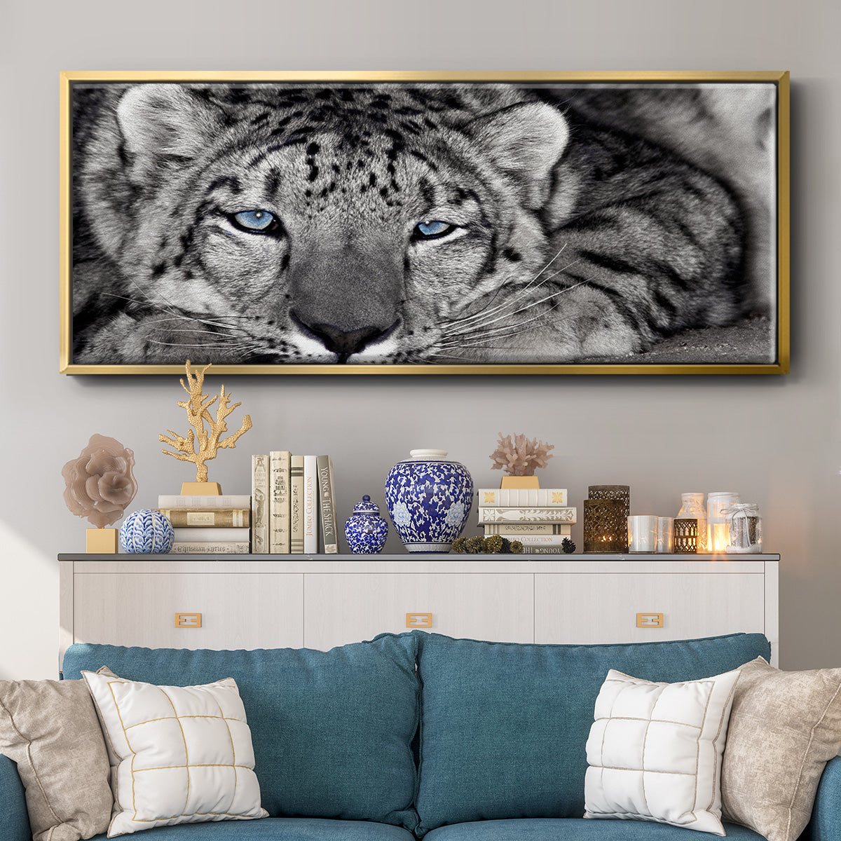 Snow Leopard Sanctuary - Floater Framed Canvas Print