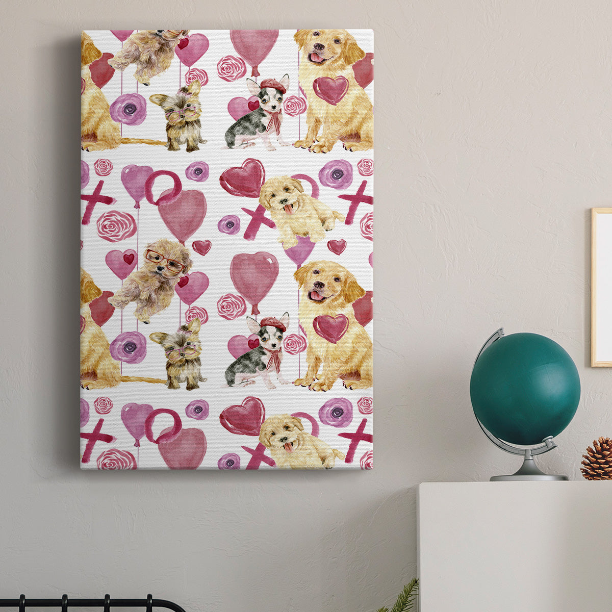 Puppy Valentine Collection E Premium Gallery Wrapped Canvas - Ready to Hang