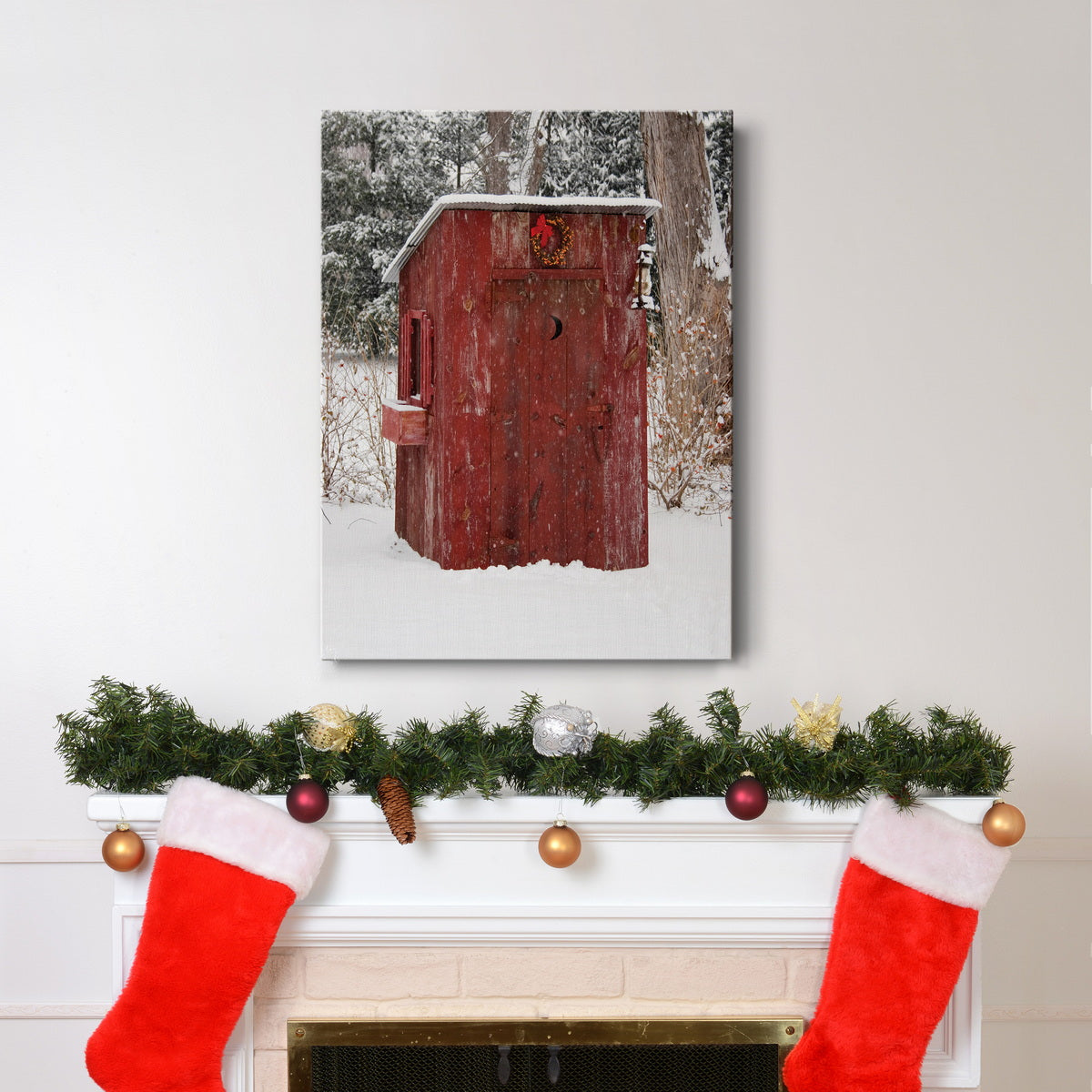 Holiday Outhouse Premium Gallery Wrapped Canvas - Ready to Hang