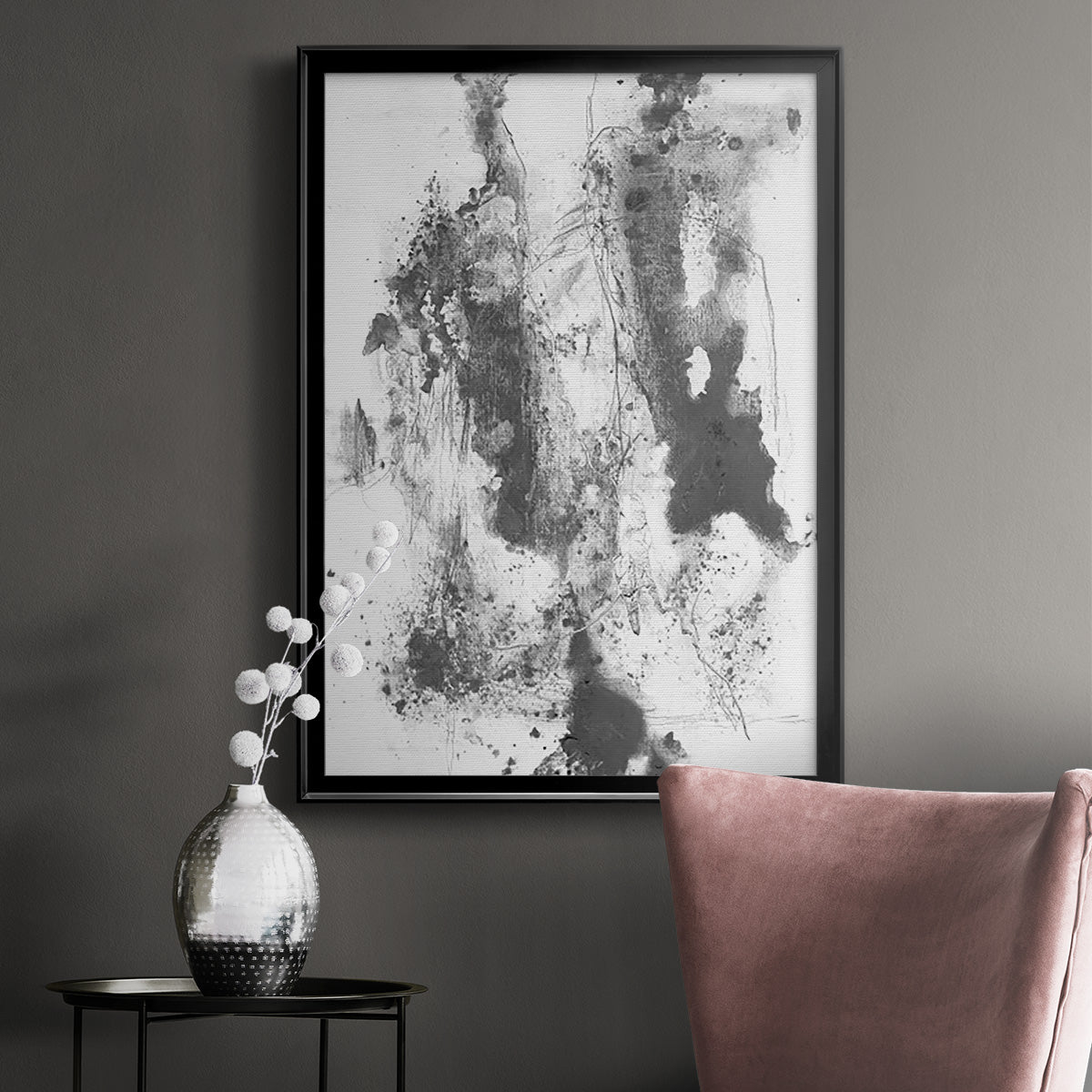 Graphite Abstract III - Modern Framed Canvas Print