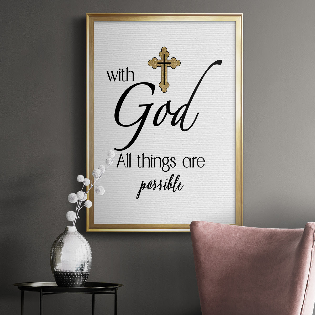 All Things Possible Gold - Modern Framed Canvas Print