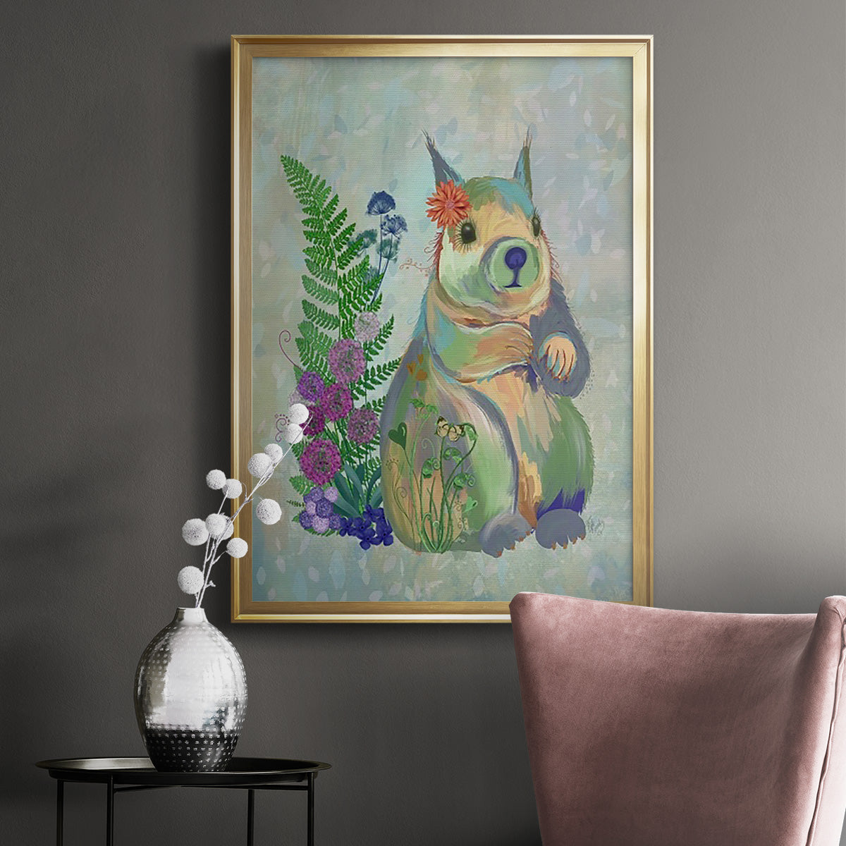 Fantastic Florals Squirrel - Modern Framed Canvas Print