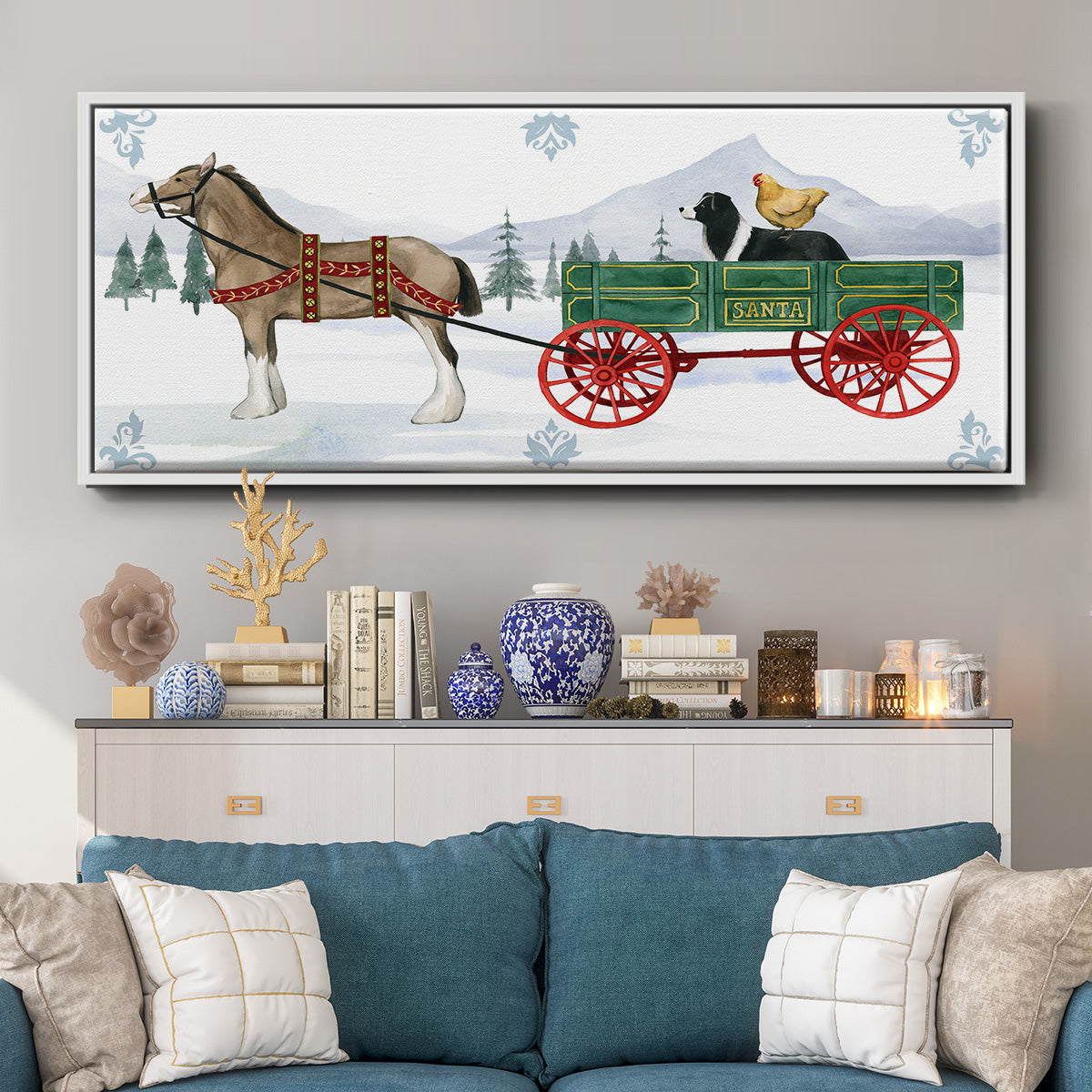 Santa's Farm Collection C - Floater Framed Canvas Print