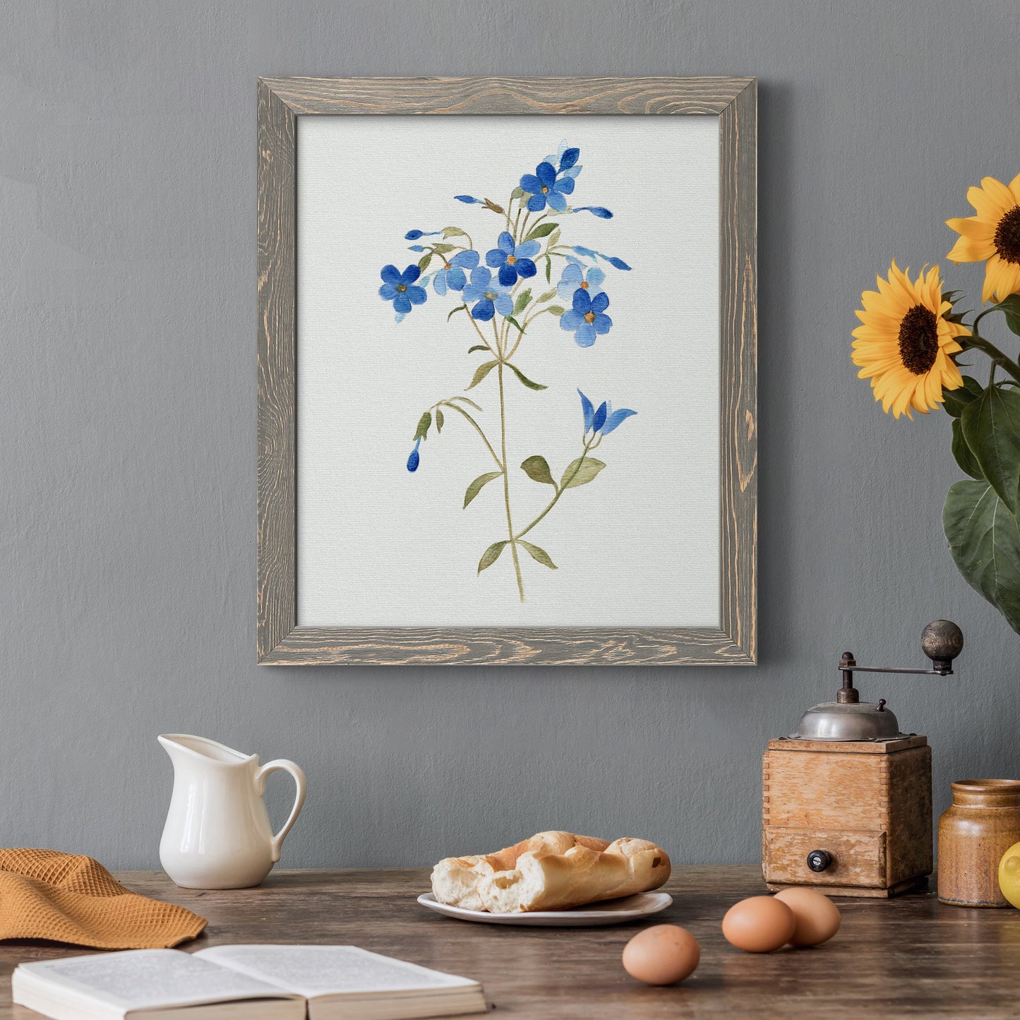 Blue Blossom Botanical II - Premium Canvas Framed in Barnwood - Ready to Hang