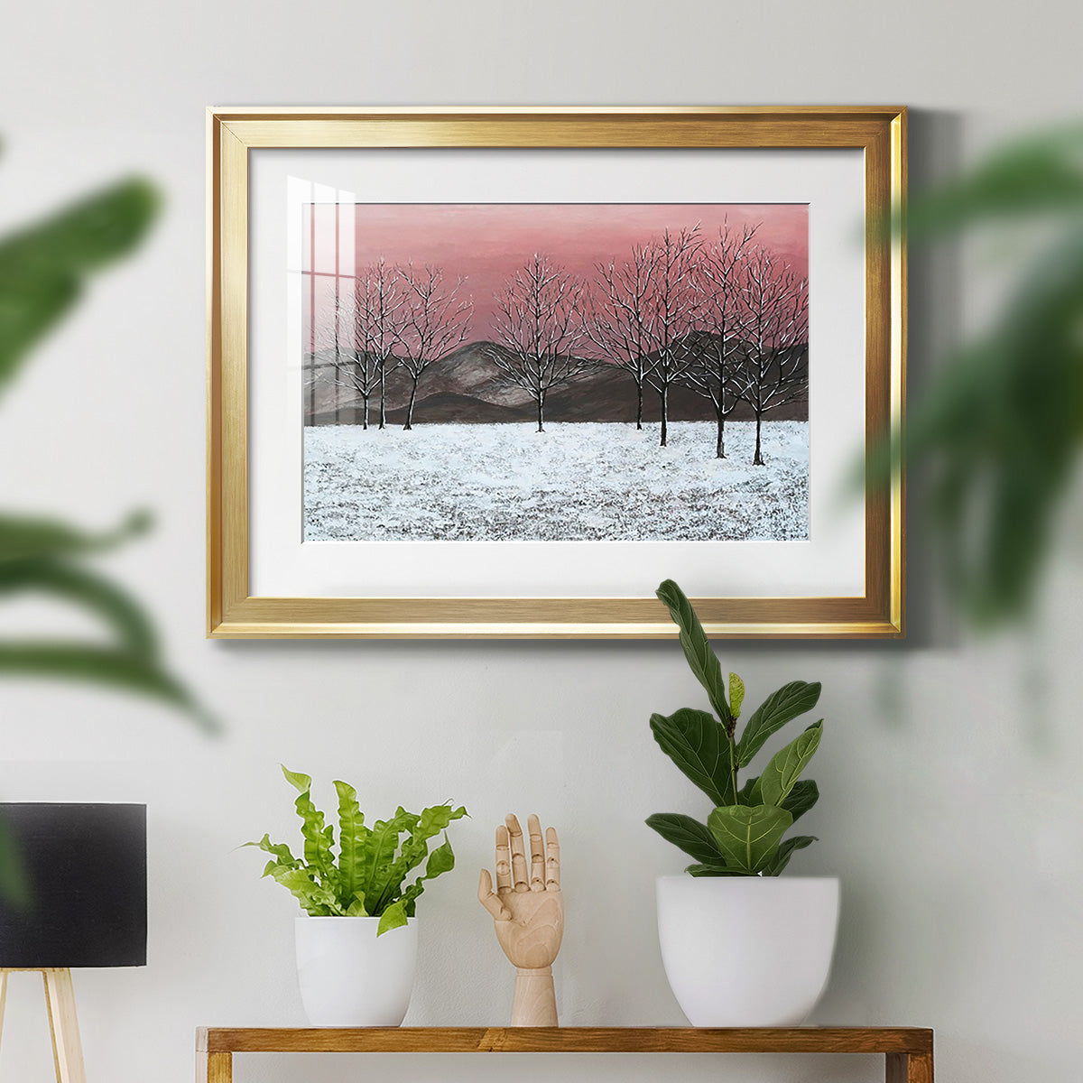 Sunset Snowfall II - Modern Framed Art Print