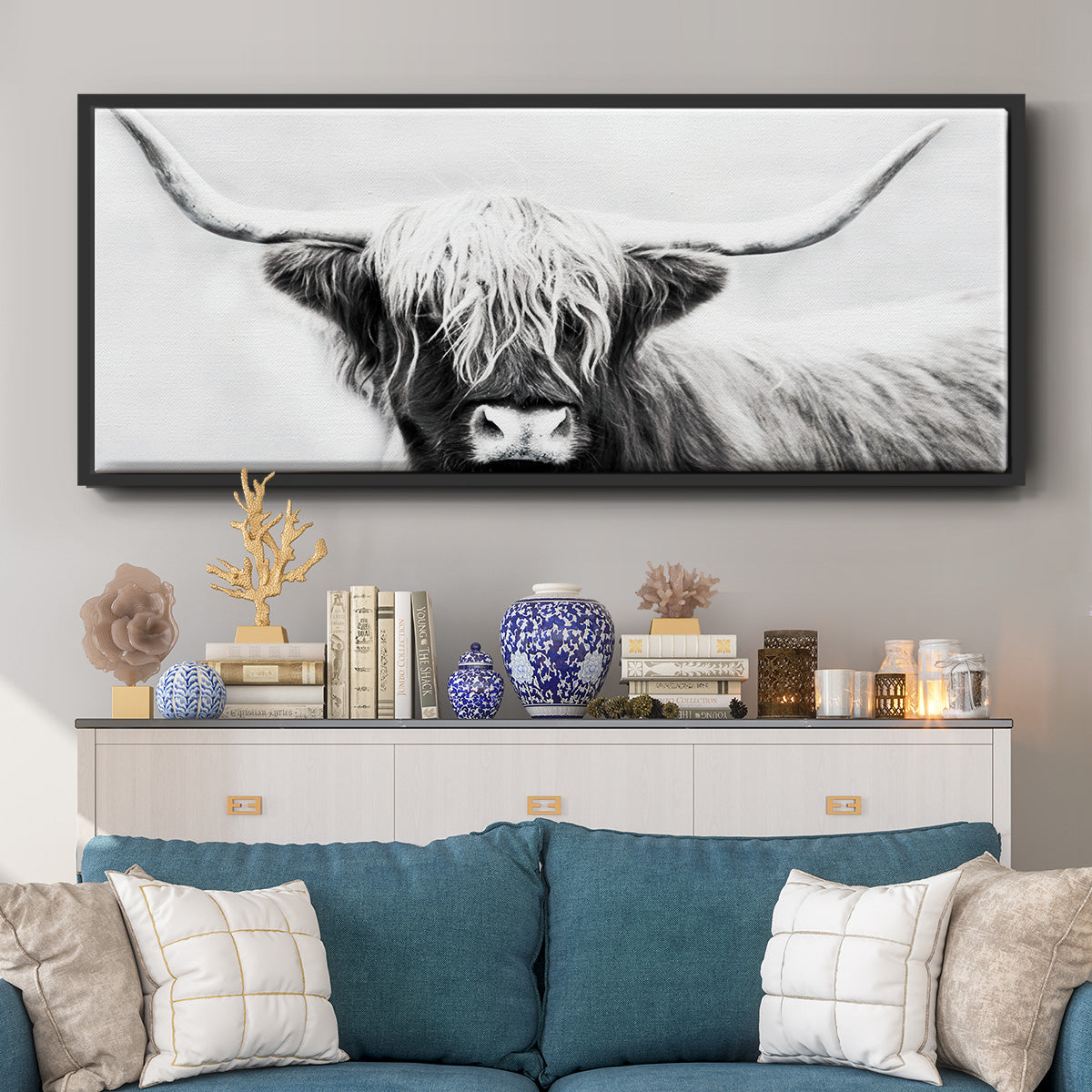Highland Longhorn - Floater Framed Canvas Print