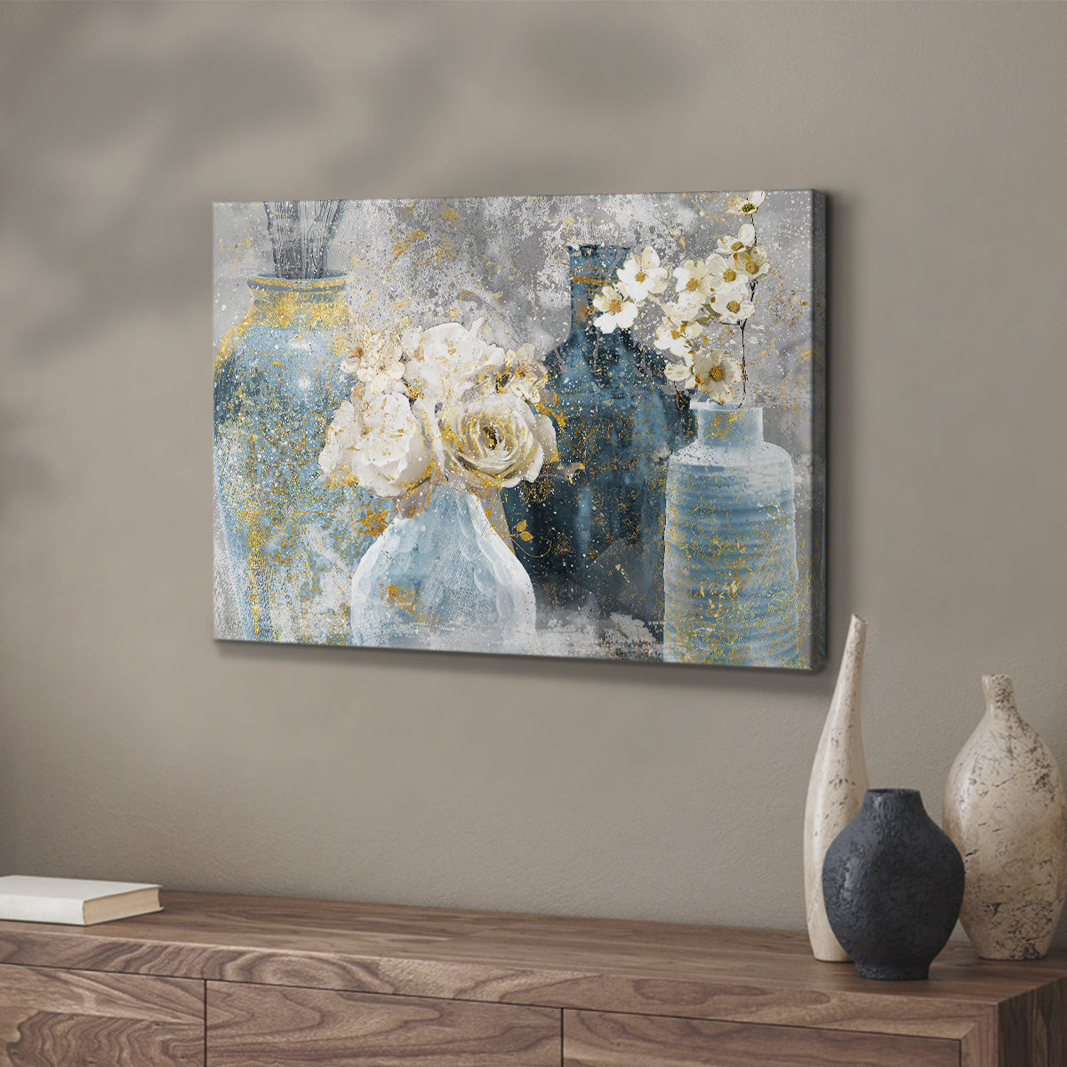 Vessels and Blooms Blues - Canvas Art Print