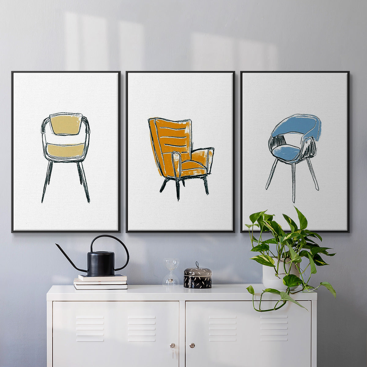 Take a Seat I - Framed Premium Gallery Wrapped Canvas L Frame 3 Piece Set - Ready to Hang