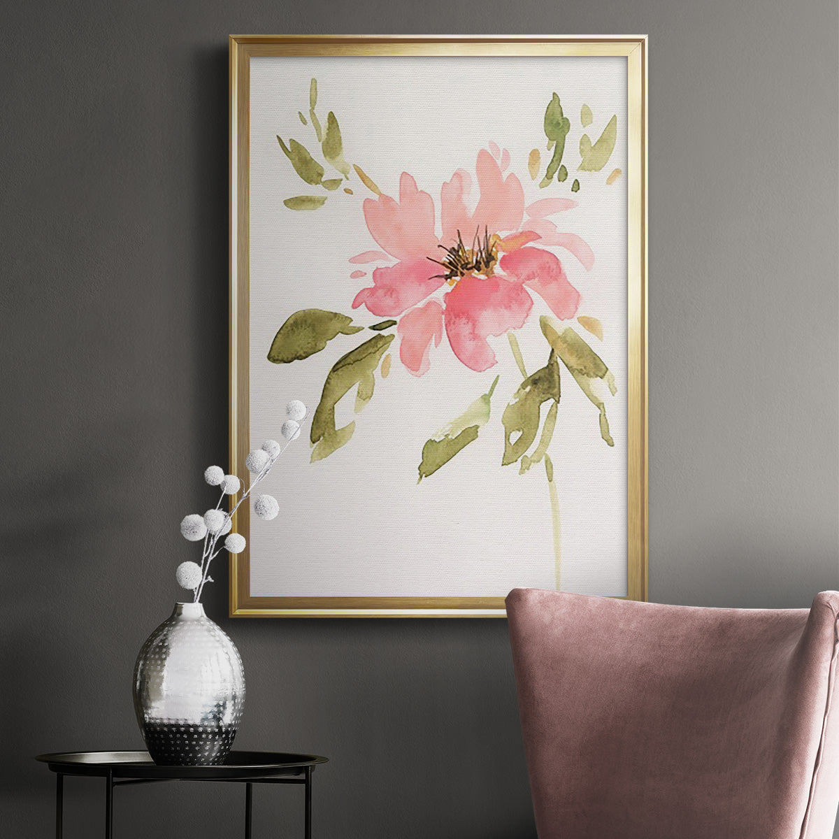 One Pink Bloom II - Modern Framed Canvas Print