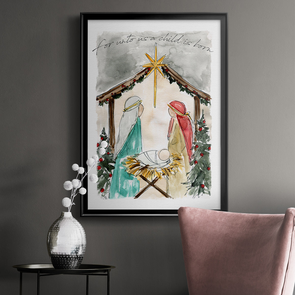 Unto Us A Child is Born - Modern Framed Canvas Print