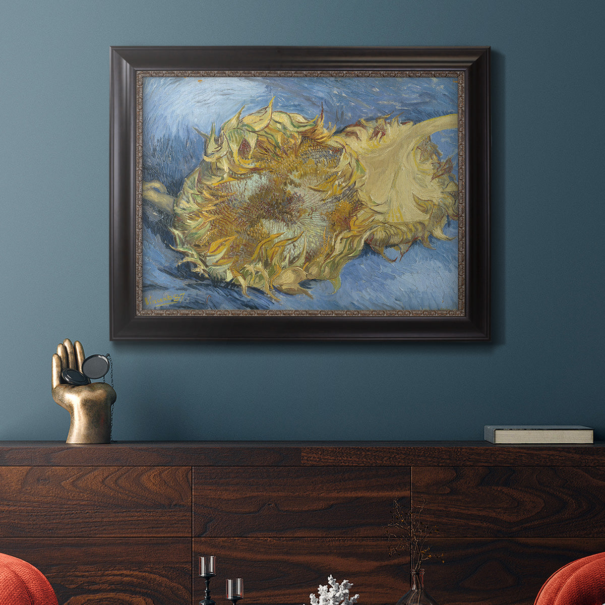Two Cut Sunflowers - Ornate Framed Canvas Print