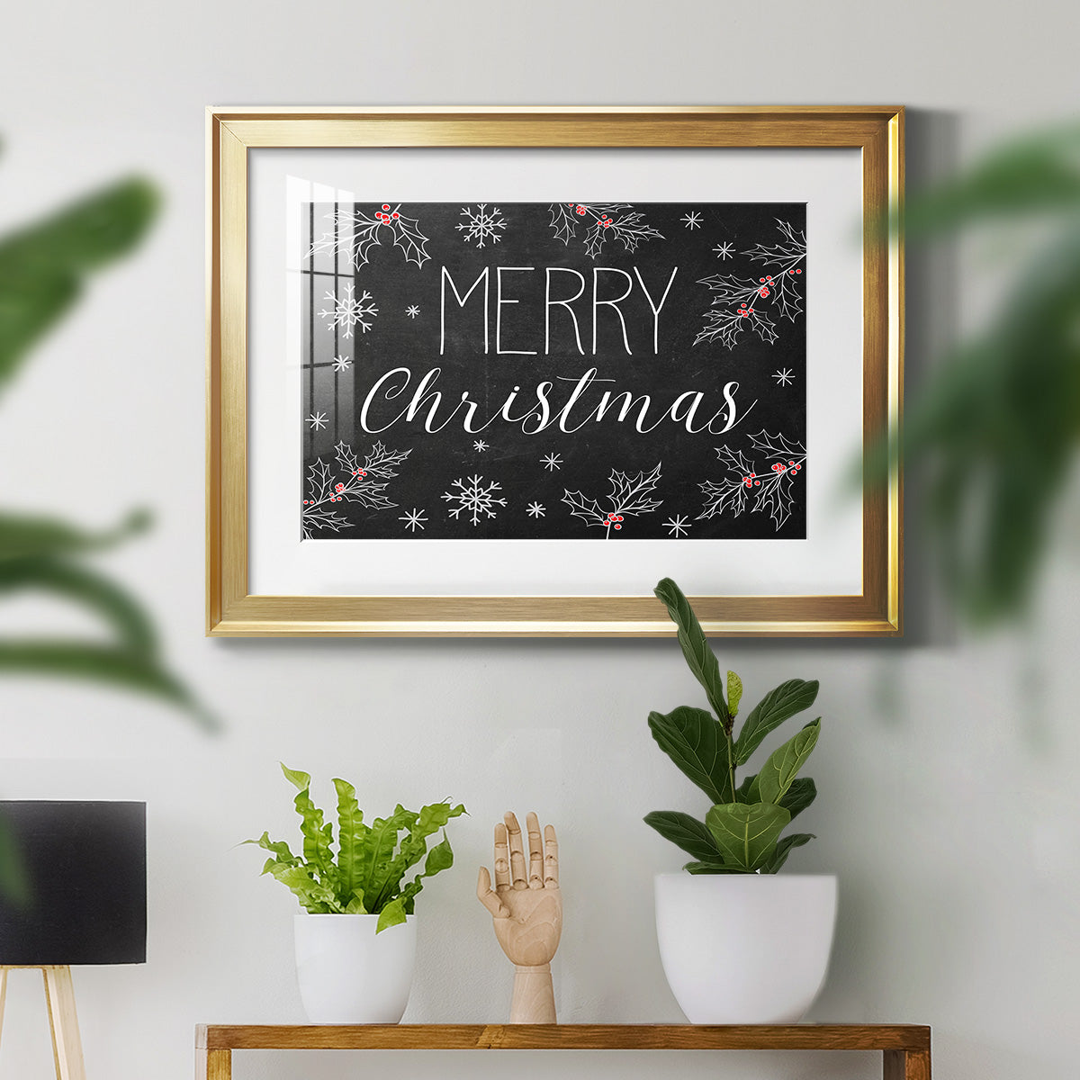 Merry Christmas Chalkboard Premium Framed Print - Ready to Hang