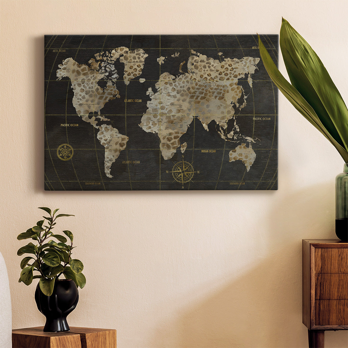 Safari World Map Premium Gallery Wrapped Canvas - Ready to Hang