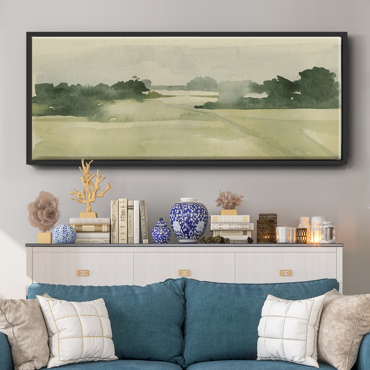 Watercolor Pasture I - Floater Framed Canvas Print