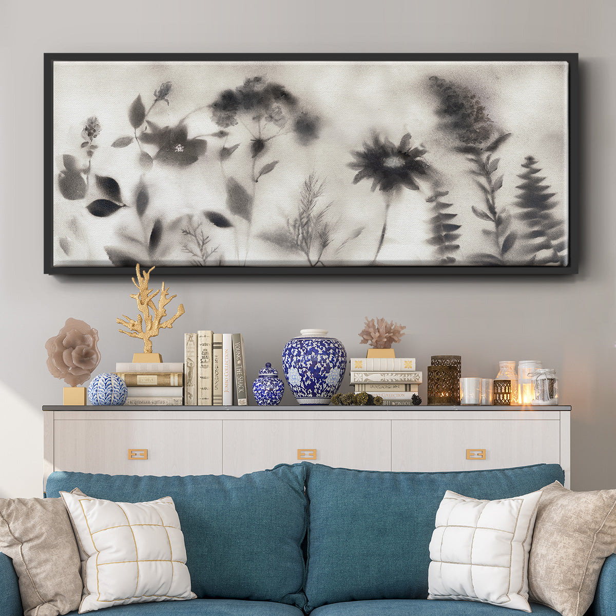 Misty Wildflower Morning - Floater Framed Canvas Print