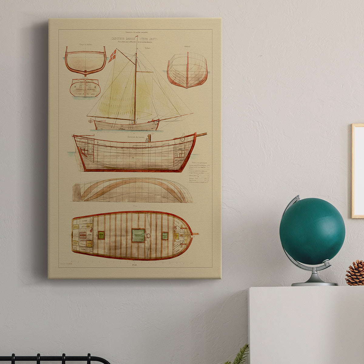 Antique Ship Plan III Premium Gallery Wrapped Canvas - Ready to Hang