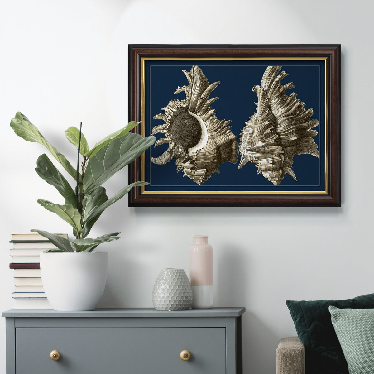 Conch Shells on Navy II Premium Framed Canvas- Ready to Hang