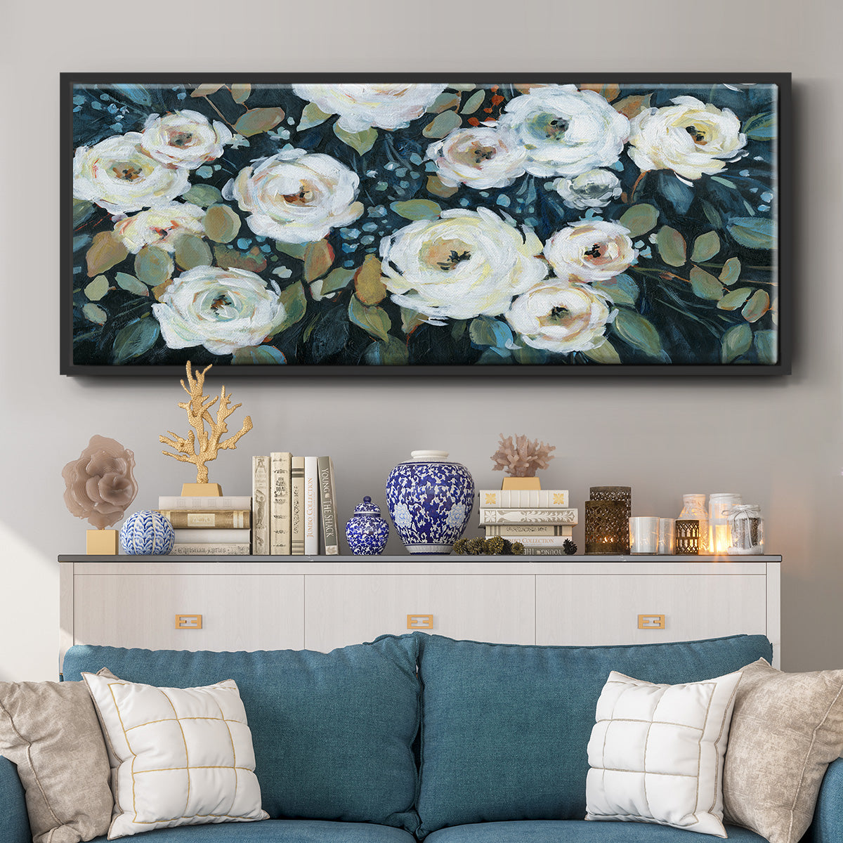 Moonlit Garden I - Floater Framed Canvas Print