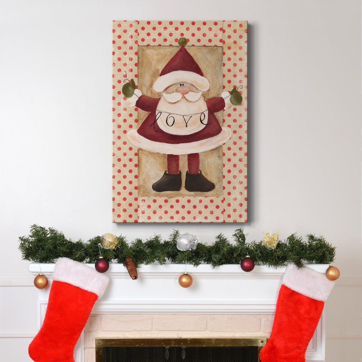 Polka Dot Love Santa Premium Gallery Wrapped Canvas - Ready to Hang