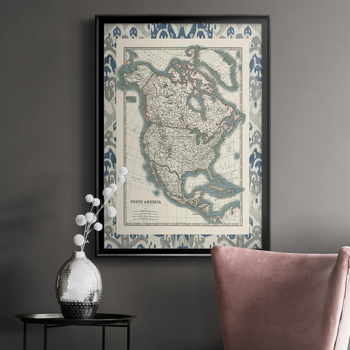 Bordered Map of North America - Modern Framed Canvas Print