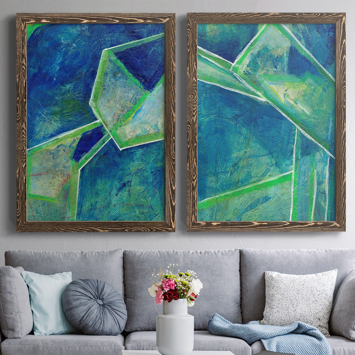 Geometric in Cool III - Premium Framed Canvas 2 Piece Set - Ready to Hang