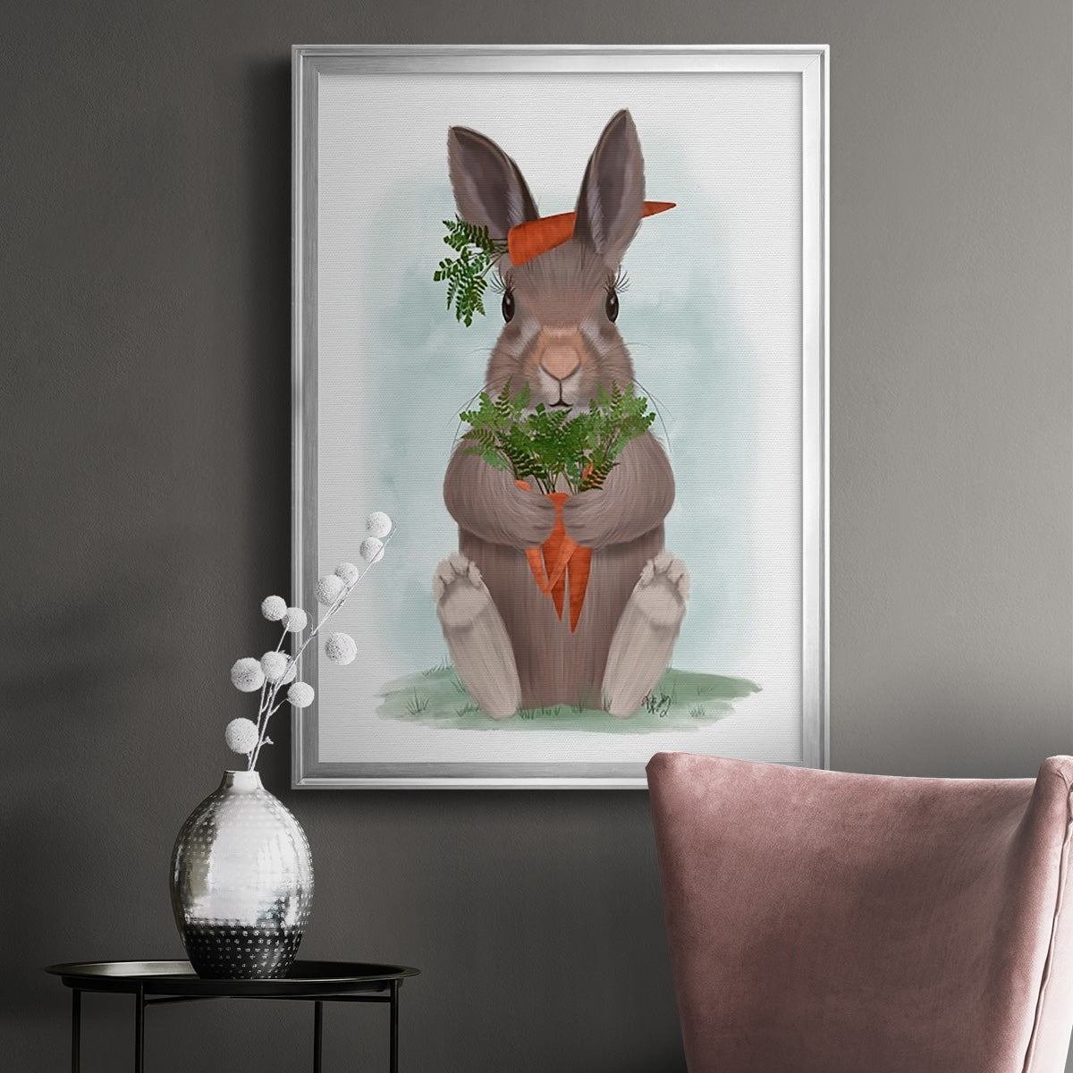 Rabbit Carrot Hug - Modern Framed Canvas Print