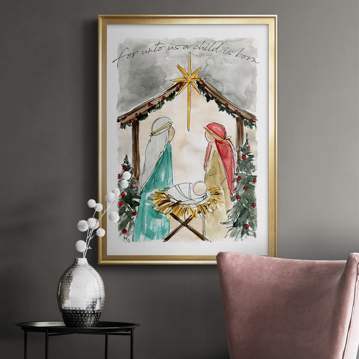 Unto Us A Child is Born - Modern Framed Canvas Print