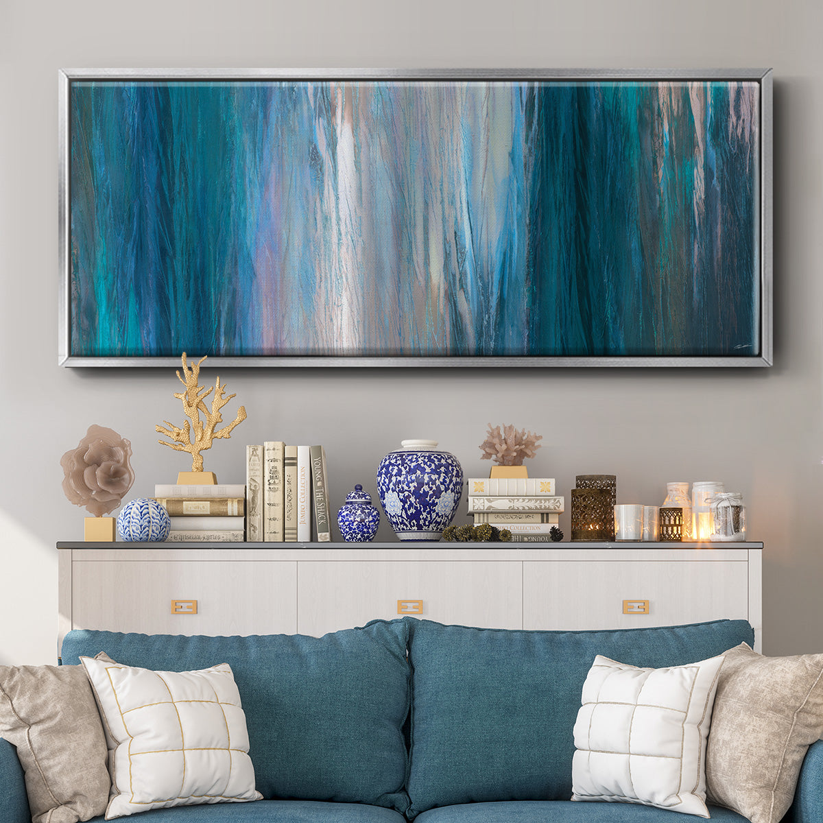 Falling Blue - Floater Framed Canvas Print
