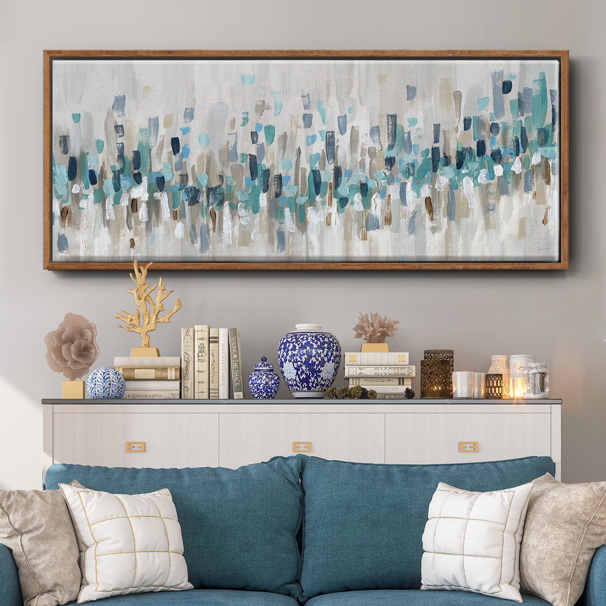 Blue Staccato - Floater Framed Canvas Print