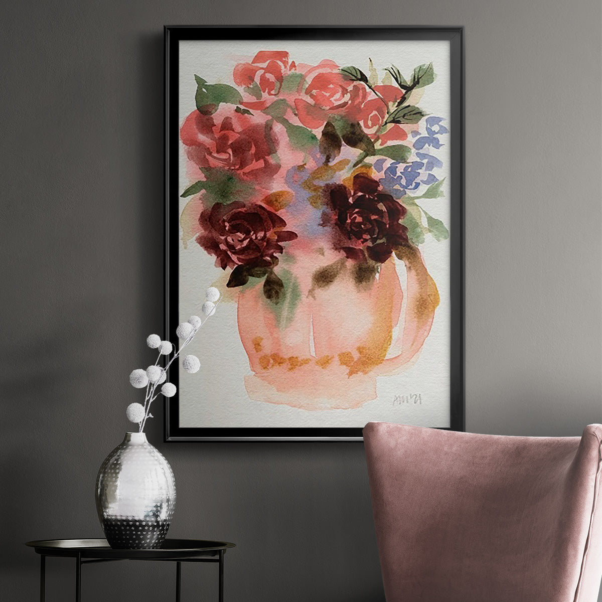 Mauve Bouquet in Teapot I - Modern Framed Canvas Print
