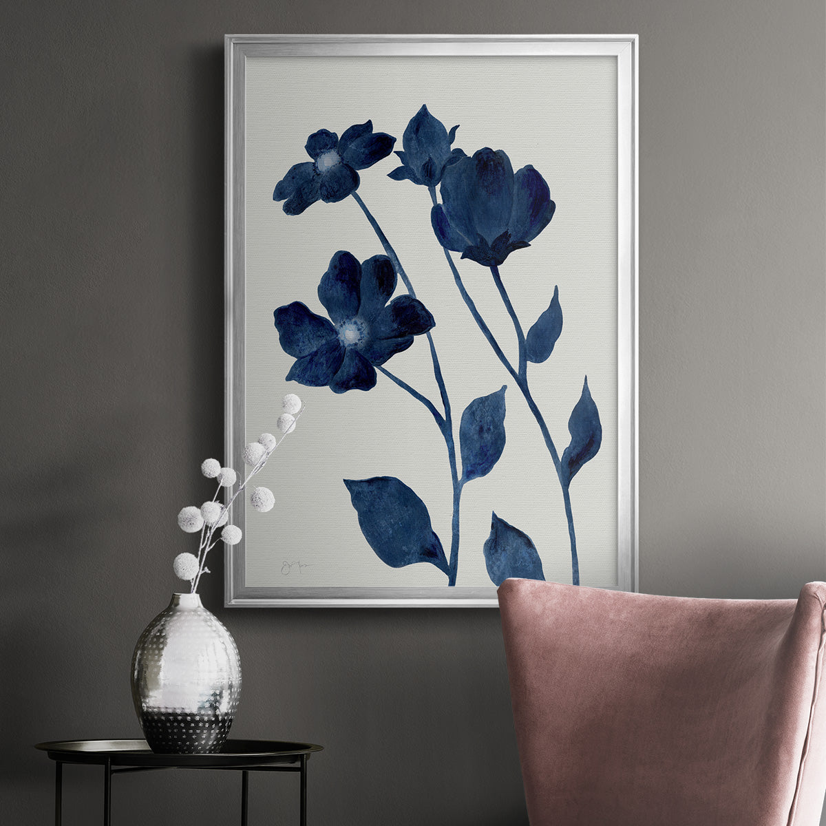 Indigo Bloom I - Modern Framed Canvas Print
