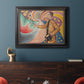 Neo-impressionist abstract portrait by Paul Signac in an ornate black frame with gilded inner detail displayed in a dark-toned interior setting.
