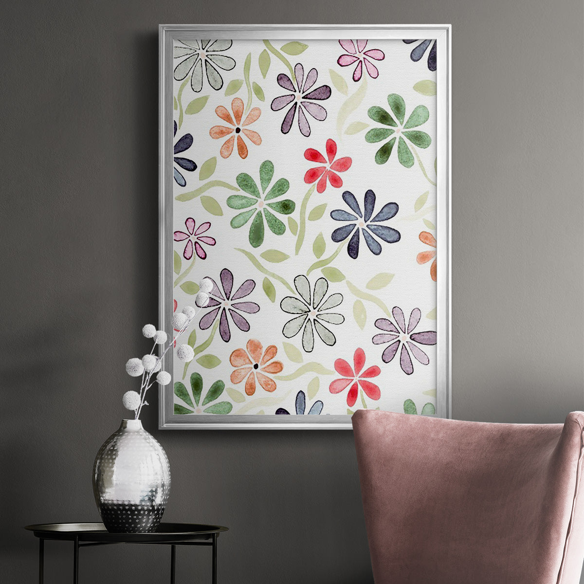 Faded Flowers I - Modern Framed Canvas Print