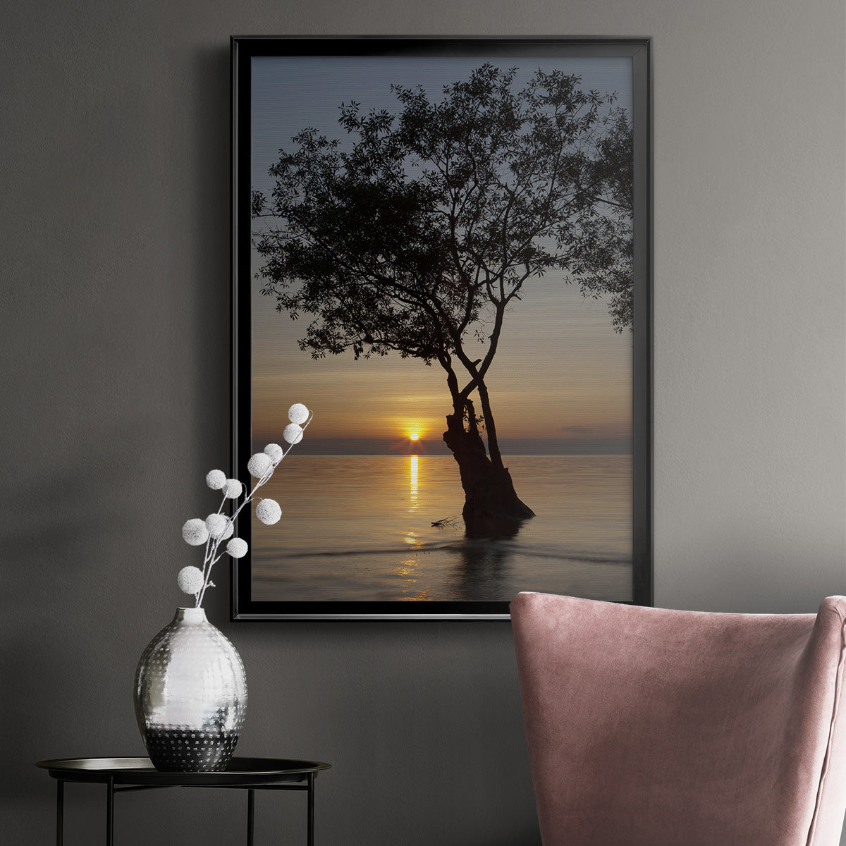 Sunset Silhouette - Modern Framed Canvas Print