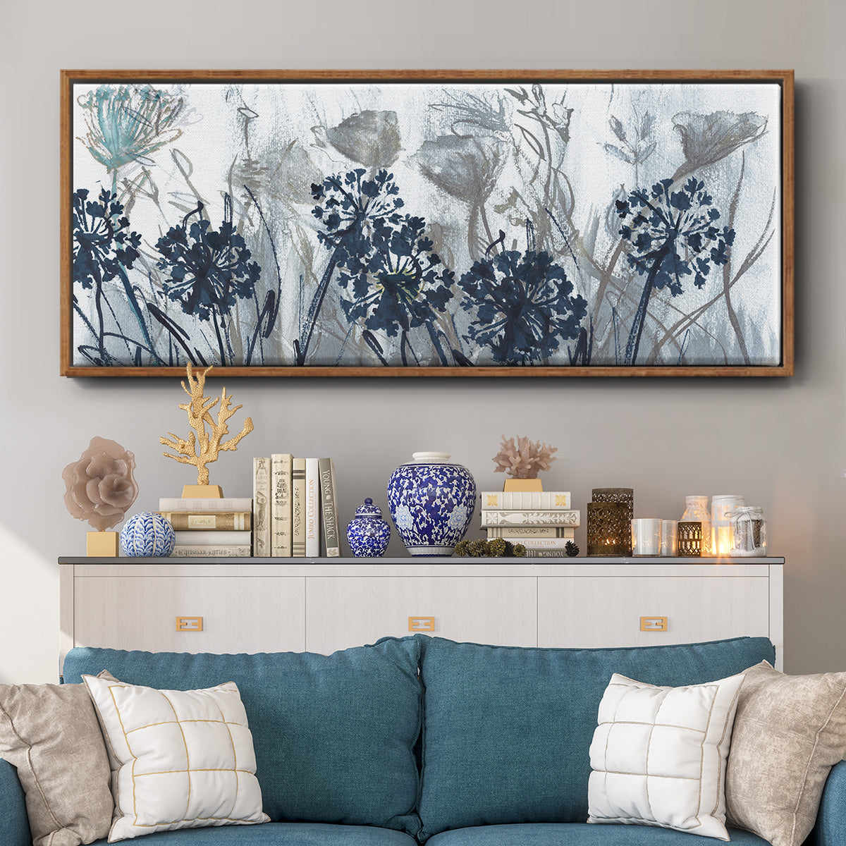 Indigo Field - Floater Framed Canvas Print