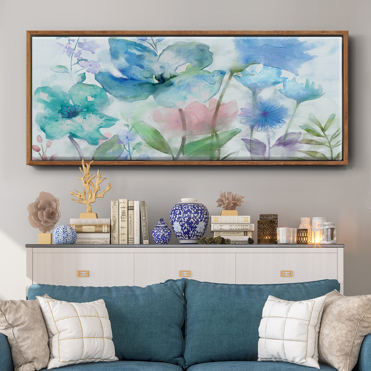 Mingled Blues - Floater Framed Canvas Print