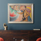 Neo-impressionist abstract portrait by Paul Signac in an ornate champagne frame displayed in a dark-toned interior setting.